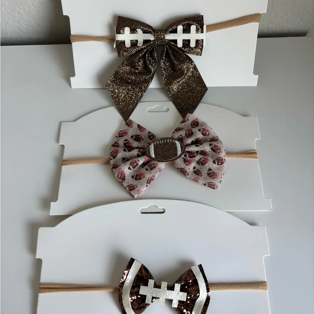 Girls Toddler Football Bow‎ Headband Bundle